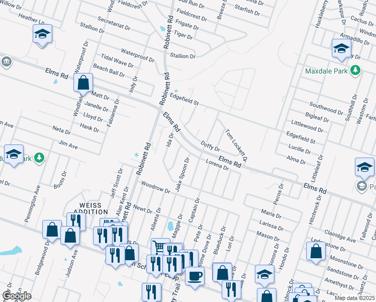 map of restaurants, bars, coffee shops, grocery stores, and more near 3509 Lorena Drive in Killeen