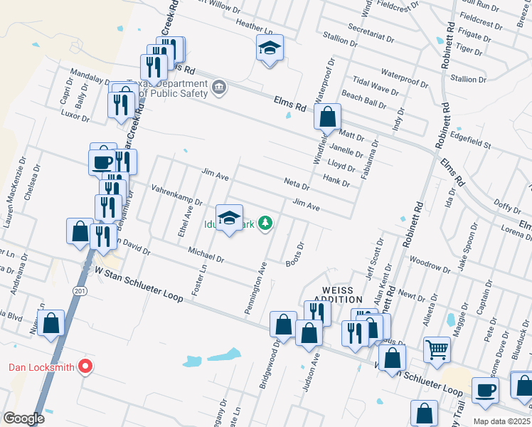 map of restaurants, bars, coffee shops, grocery stores, and more near 4506 Mildred Avenue in Killeen
