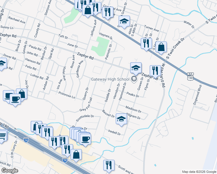map of restaurants, bars, coffee shops, grocery stores, and more near 1411 Saddle Drive in Killeen