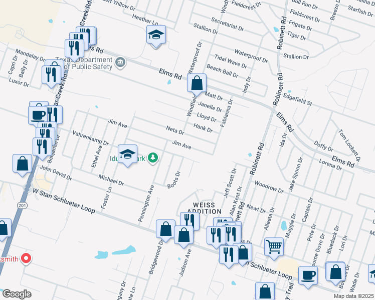 map of restaurants, bars, coffee shops, grocery stores, and more near 4302 Jim Avenue in Killeen