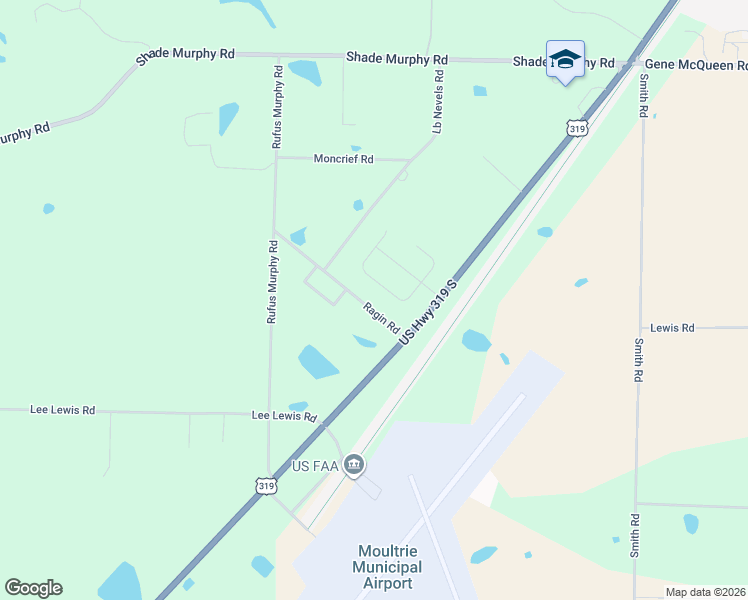 map of restaurants, bars, coffee shops, grocery stores, and more near 176 Ragin Road in Moultrie