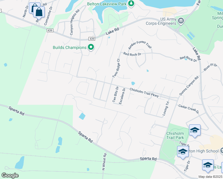 map of restaurants, bars, coffee shops, grocery stores, and more near 3216 Twin Ridge Drive in Belton