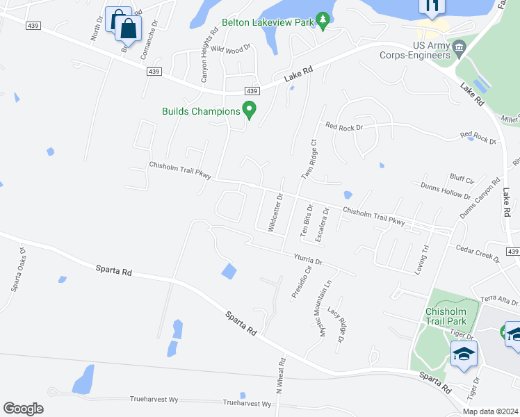 map of restaurants, bars, coffee shops, grocery stores, and more near Purple Sage Drive in Belton