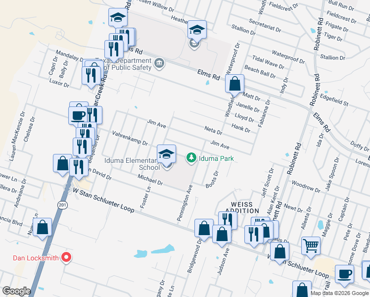 map of restaurants, bars, coffee shops, grocery stores, and more near 4506 Mildred Avenue in Killeen