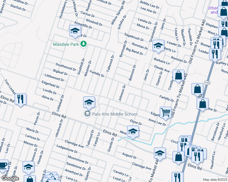 map of restaurants, bars, coffee shops, grocery stores, and more near 3315 Augustine Drive in Killeen