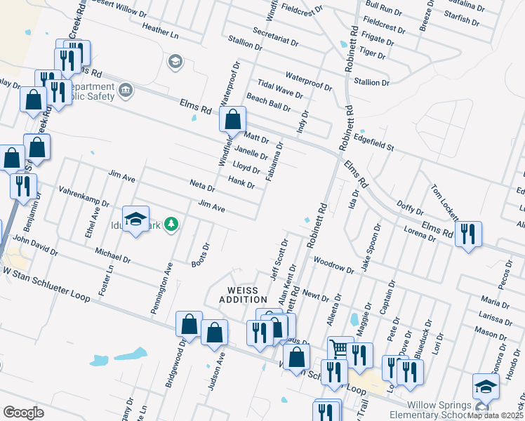 map of restaurants, bars, coffee shops, grocery stores, and more near 3908 Fabianna Drive in Killeen