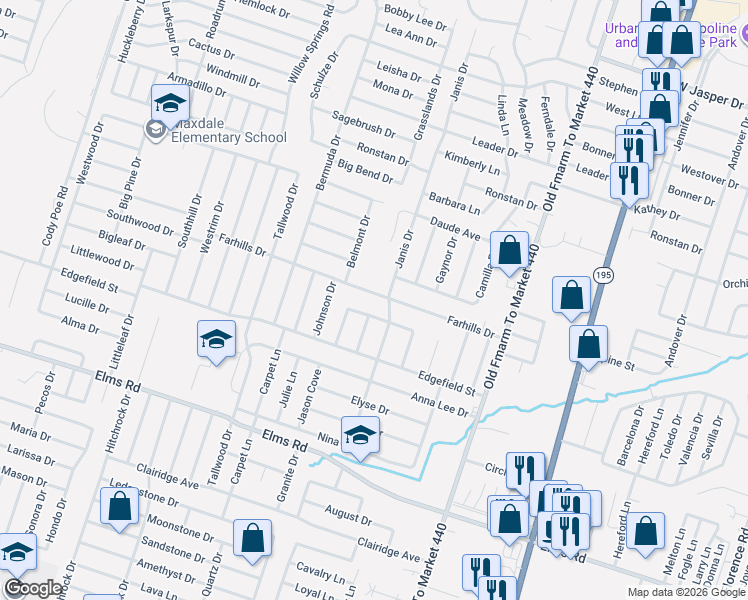 map of restaurants, bars, coffee shops, grocery stores, and more near 1404 Farhills Drive in Killeen
