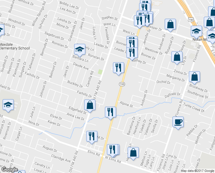 map of restaurants, bars, coffee shops, grocery stores, and more near 2305 South Fort Hood Street in Killeen