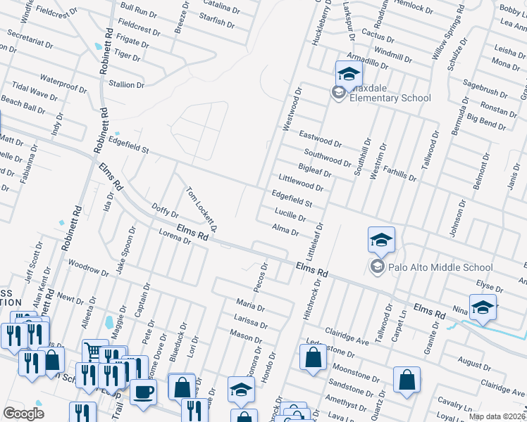 map of restaurants, bars, coffee shops, grocery stores, and more near 2808 Lucille Drive in Killeen