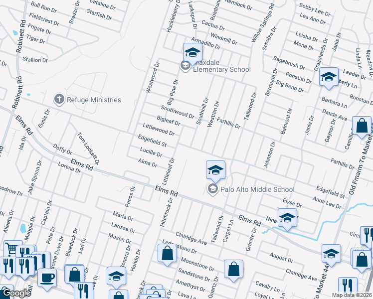 map of restaurants, bars, coffee shops, grocery stores, and more near 3501 Dustin Court in Killeen