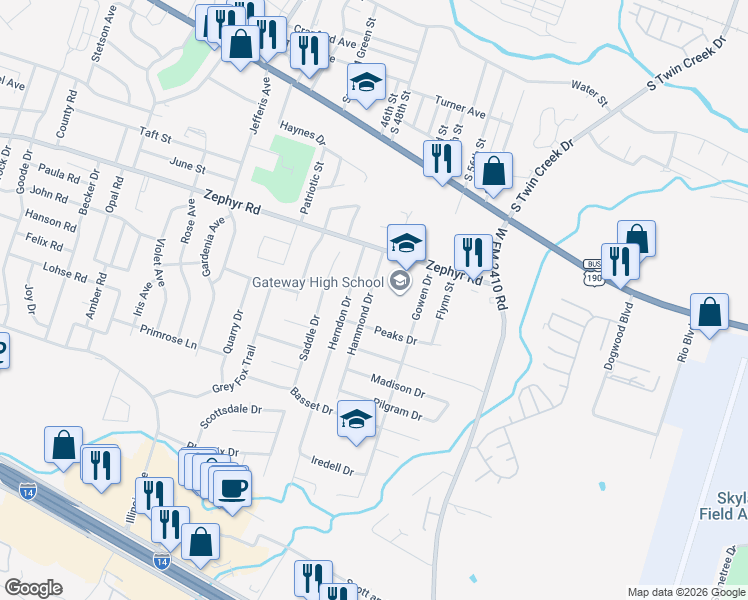 map of restaurants, bars, coffee shops, grocery stores, and more near 1404 Hammond Drive in Killeen