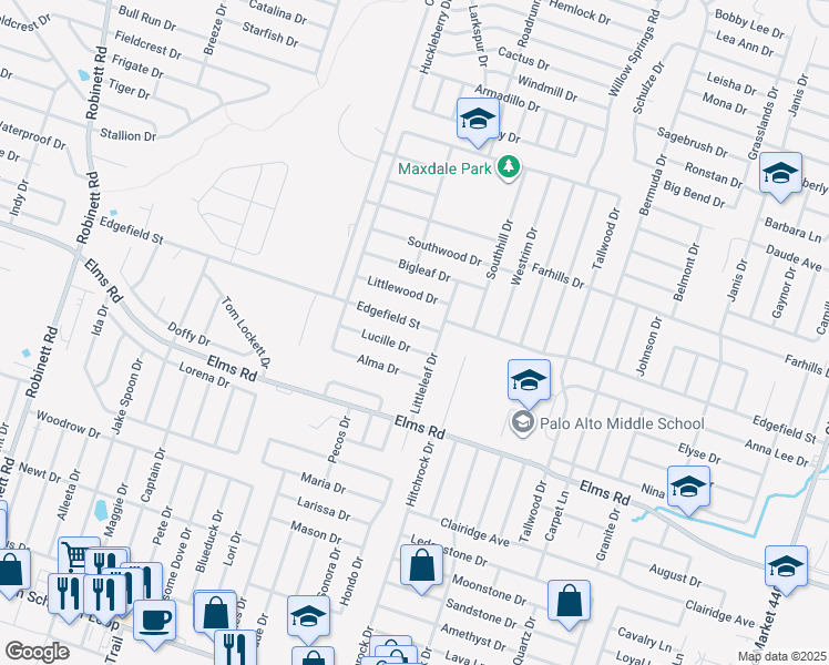 map of restaurants, bars, coffee shops, grocery stores, and more near 2600 Edgefield Street in Killeen