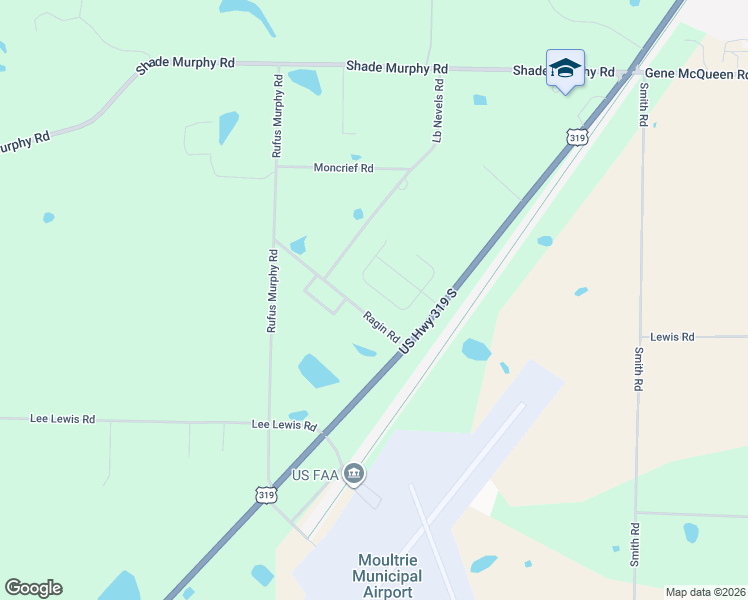 map of restaurants, bars, coffee shops, grocery stores, and more near 176 Ragin Road in Moultrie