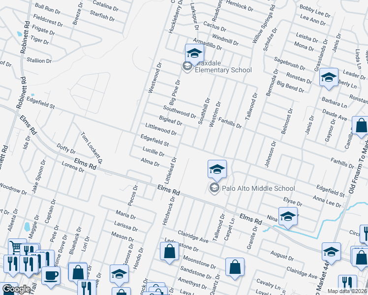 map of restaurants, bars, coffee shops, grocery stores, and more near 3501 Dustin Court in Killeen