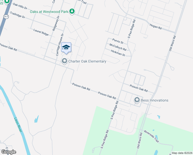 map of restaurants, bars, coffee shops, grocery stores, and more near 2332 South Pea Ridge Road in Temple