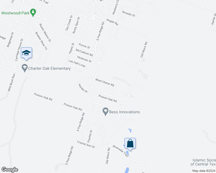 map of restaurants, bars, coffee shops, grocery stores, and more near 2308 Breezeway Lane in Temple