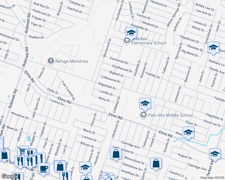 map of restaurants, bars, coffee shops, grocery stores, and more near 2608 Edgefield Street in Killeen