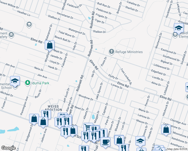 map of restaurants, bars, coffee shops, grocery stores, and more near 3710 Clementine Drive in Killeen
