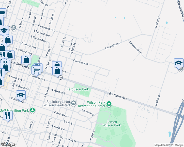 map of restaurants, bars, coffee shops, grocery stores, and more near 1416 East Barton Avenue in Temple