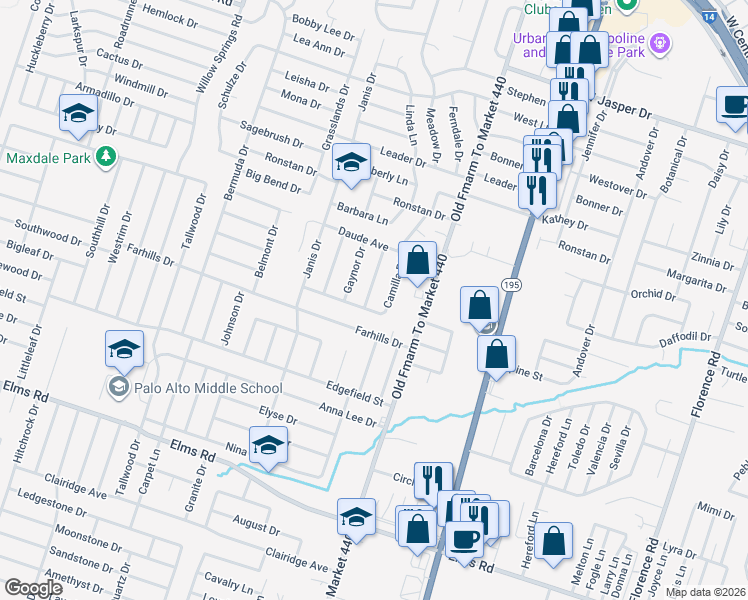 map of restaurants, bars, coffee shops, grocery stores, and more near 1400 Buckley Drive in Killeen