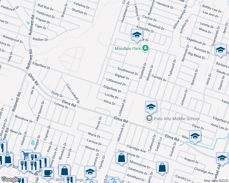 map of restaurants, bars, coffee shops, grocery stores, and more near 2702 Edgefield Street in Killeen
