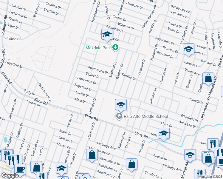 map of restaurants, bars, coffee shops, grocery stores, and more near 2304 Edgefield Street in Killeen