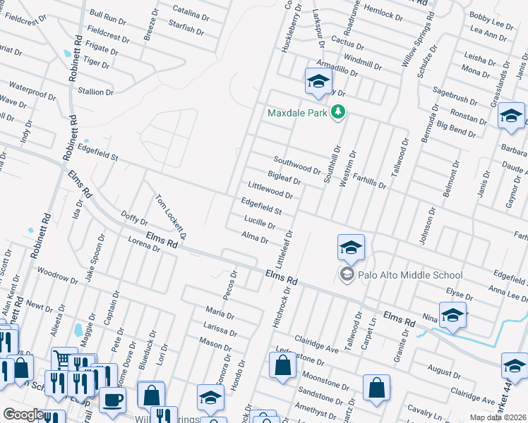 map of restaurants, bars, coffee shops, grocery stores, and more near 2703 Lucille Drive in Killeen