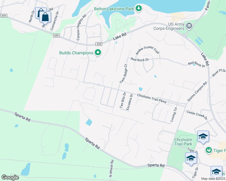 map of restaurants, bars, coffee shops, grocery stores, and more near 3216 Twin Ridge Drive in Belton