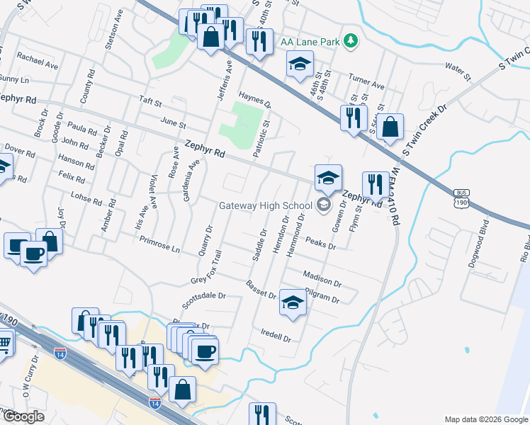 map of restaurants, bars, coffee shops, grocery stores, and more near 1411 Saddle Drive in Killeen