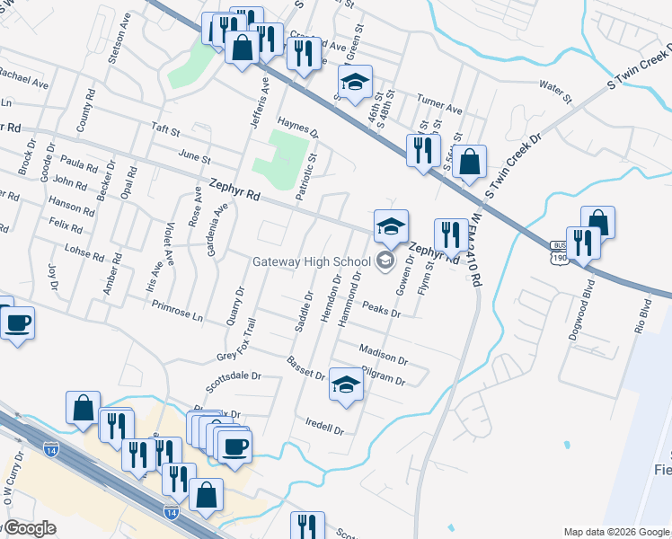 map of restaurants, bars, coffee shops, grocery stores, and more near 1410 Herndon Drive in Killeen