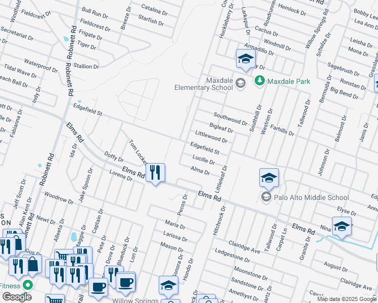 map of restaurants, bars, coffee shops, grocery stores, and more near 2807 Lucille Drive in Killeen