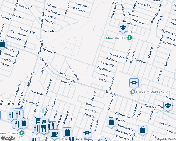map of restaurants, bars, coffee shops, grocery stores, and more near 3605 Westwood Drive in Killeen