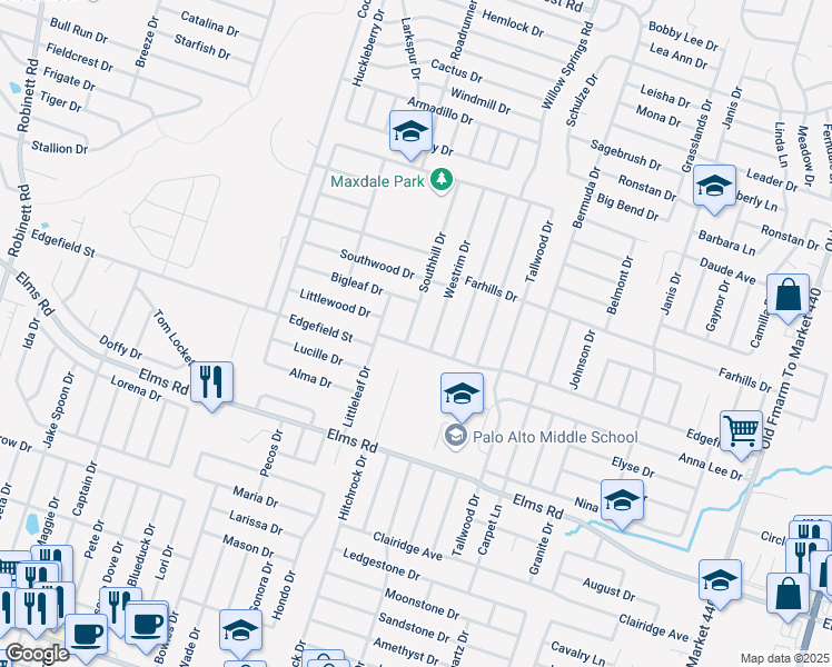 map of restaurants, bars, coffee shops, grocery stores, and more near 3308 Southhill Drive in Killeen