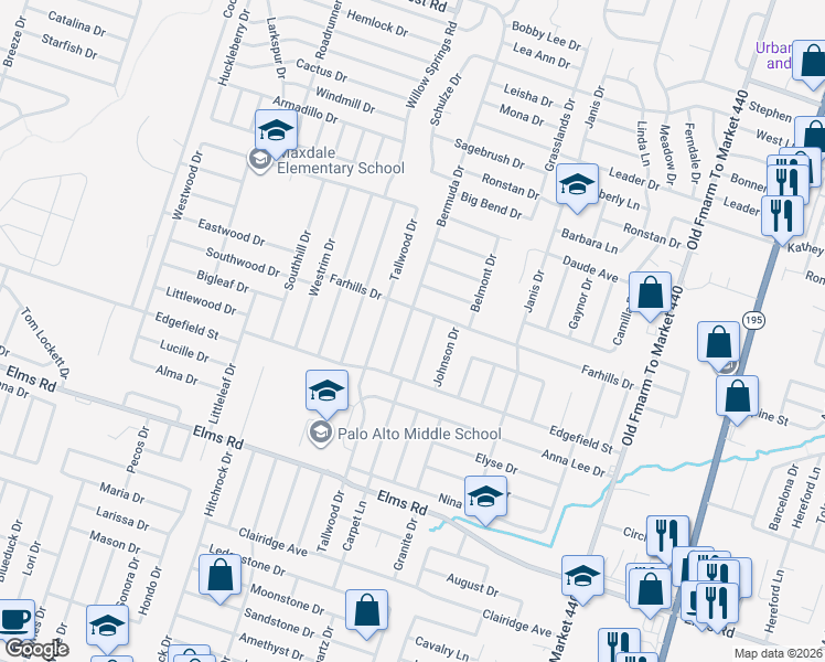 map of restaurants, bars, coffee shops, grocery stores, and more near 3315 Augustine Drive in Killeen