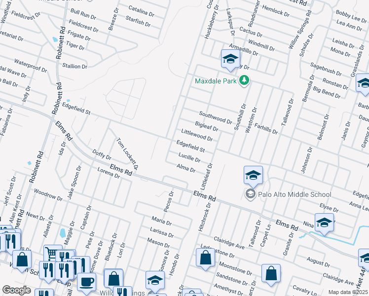 map of restaurants, bars, coffee shops, grocery stores, and more near 2800 Edgefield Street in Killeen