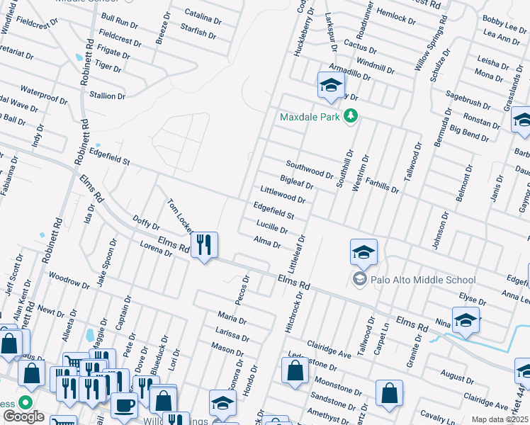 map of restaurants, bars, coffee shops, grocery stores, and more near 2708 Littlewood Drive in Killeen