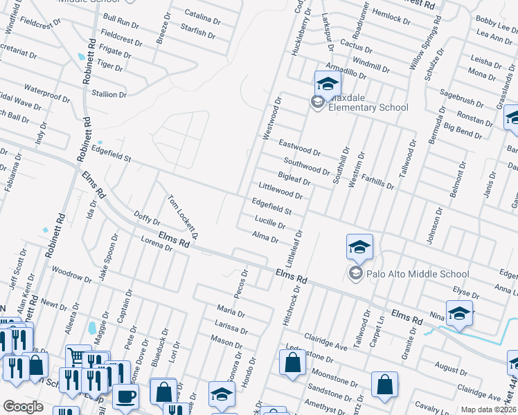 map of restaurants, bars, coffee shops, grocery stores, and more near 2802 Edgefield Street in Killeen