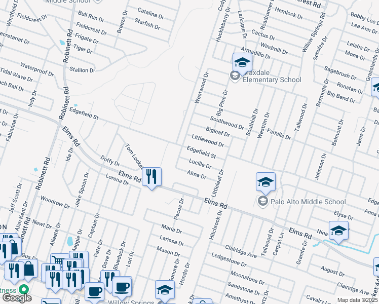map of restaurants, bars, coffee shops, grocery stores, and more near 2804 Edgefield Street in Killeen