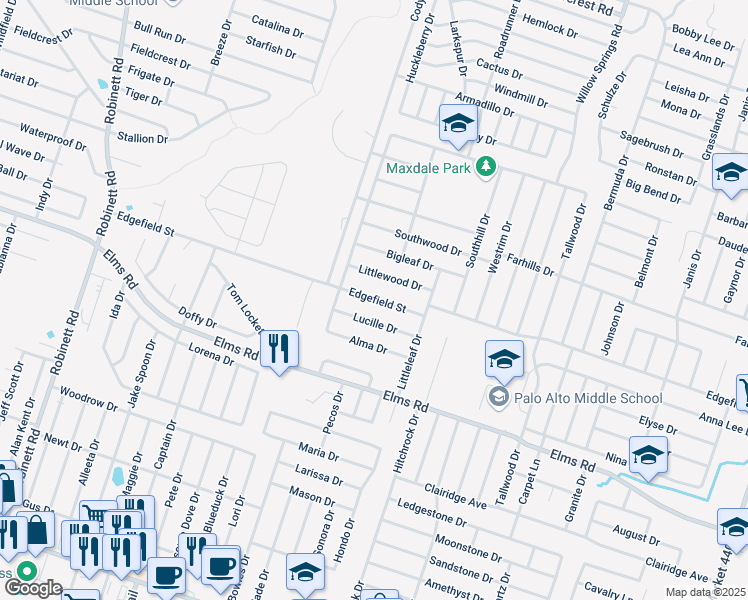 map of restaurants, bars, coffee shops, grocery stores, and more near 2708 Littlewood Drive in Killeen