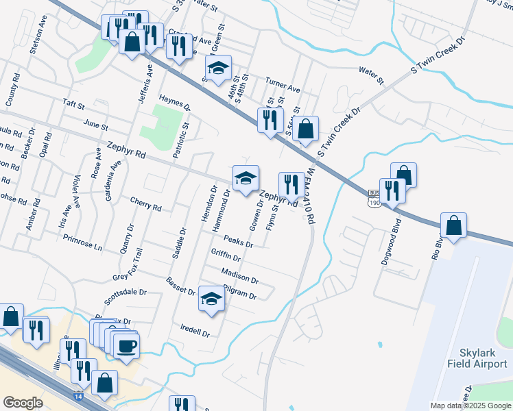 map of restaurants, bars, coffee shops, grocery stores, and more near 1307 Gowen Drive in Killeen