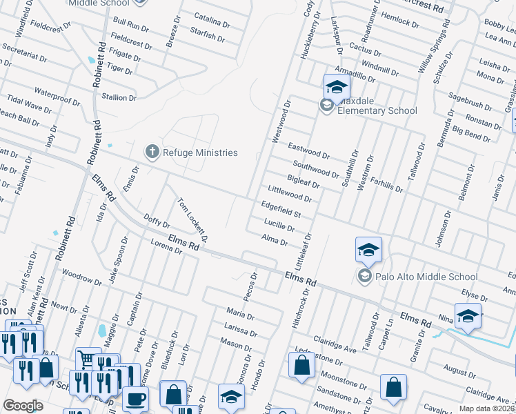 map of restaurants, bars, coffee shops, grocery stores, and more near 2809 Edgefield Street in Killeen