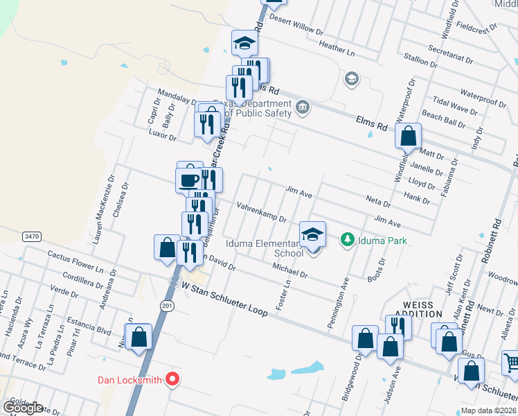 map of restaurants, bars, coffee shops, grocery stores, and more near 4204 Barrington Trail in Killeen