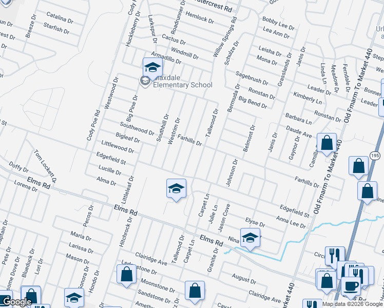 map of restaurants, bars, coffee shops, grocery stores, and more near 3308 Paintrock Drive in Killeen