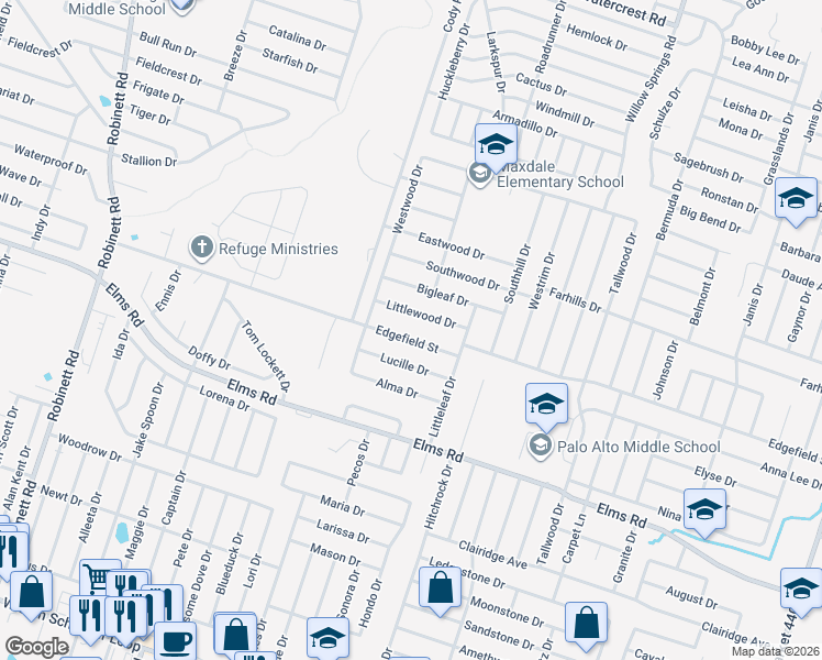 map of restaurants, bars, coffee shops, grocery stores, and more near 2708 Littlewood Drive in Killeen