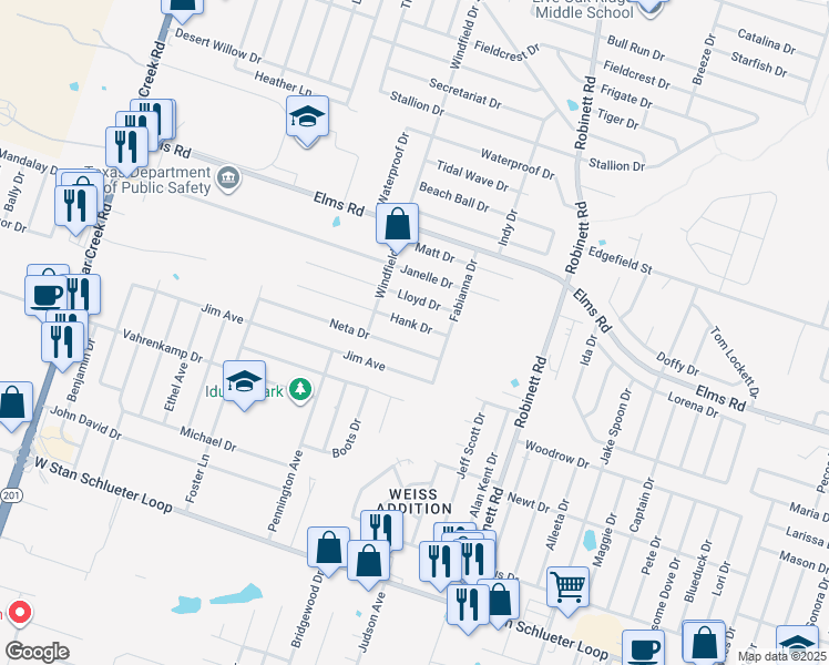map of restaurants, bars, coffee shops, grocery stores, and more near 4310 Hank Drive in Killeen
