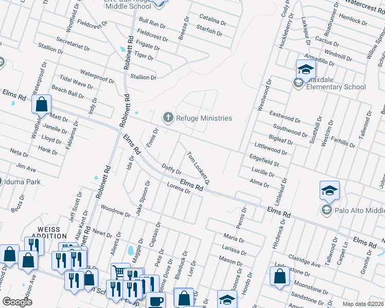 map of restaurants, bars, coffee shops, grocery stores, and more near 3203 Tom Lockett Drive in Killeen