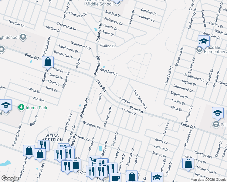 map of restaurants, bars, coffee shops, grocery stores, and more near 3607 Del Mar Court in Killeen