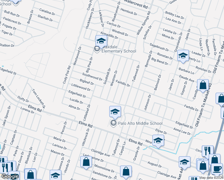 map of restaurants, bars, coffee shops, grocery stores, and more near 3307 Westrim Drive in Killeen