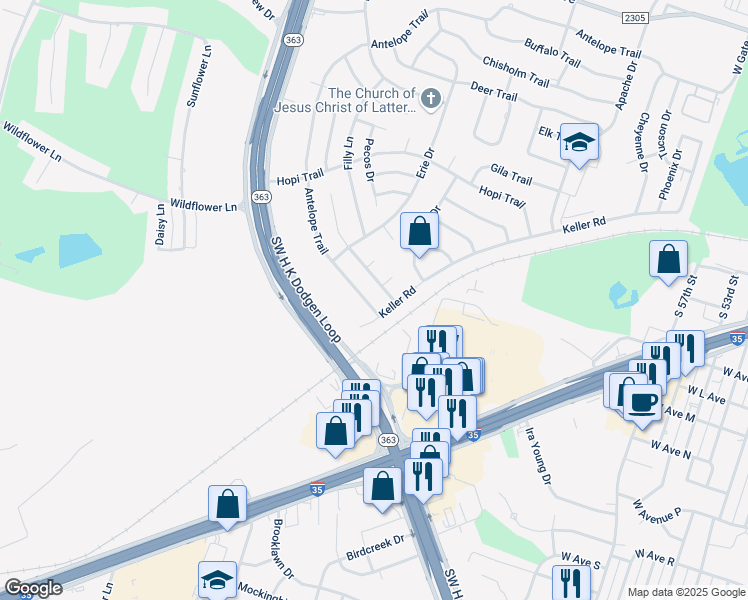map of restaurants, bars, coffee shops, grocery stores, and more near 4402 Southwest H K Dodgen Loop in Temple