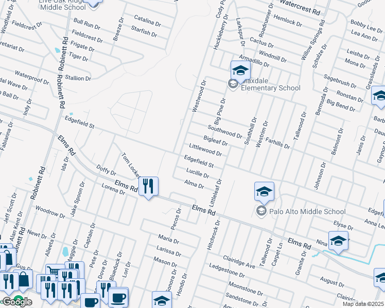 map of restaurants, bars, coffee shops, grocery stores, and more near 2708 Littlewood Drive in Killeen